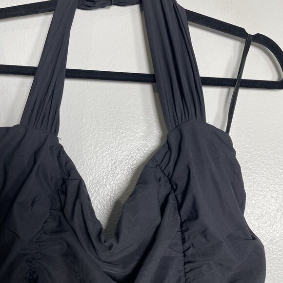 CHIARA BONI La Petite Robe Ruched Halter Dress Size 50 US 12 Black Party Holiday - Picture 2 of 9